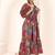 Navy blue tropical print angrakha style cotton kurta top