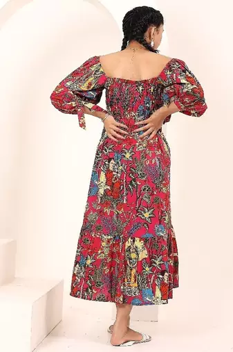Navy blue tropical print angrakha style cotton kurta top