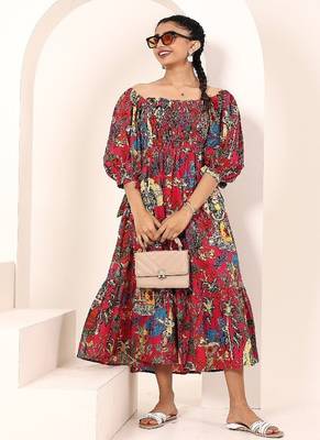 Navy blue tropical print angrakha style cotton kurta top 5