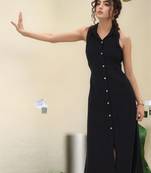 Navy blue tropical print angrakha style cotton kurta top