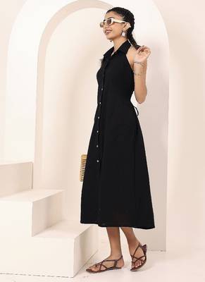 Navy blue tropical print angrakha style cotton kurta top 2