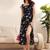 Navy blue tropical print angrakha style cotton kurta top