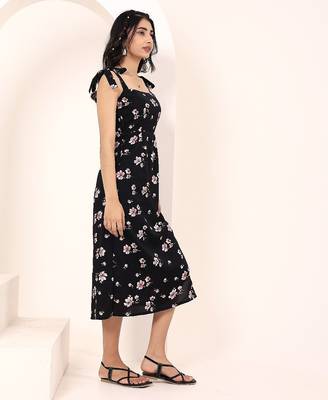 Navy blue tropical print angrakha style cotton kurta top 4