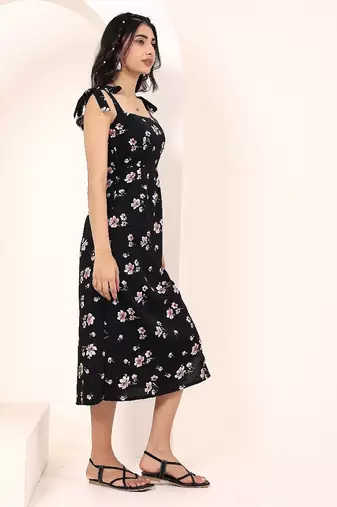 Navy blue tropical print angrakha style cotton kurta top