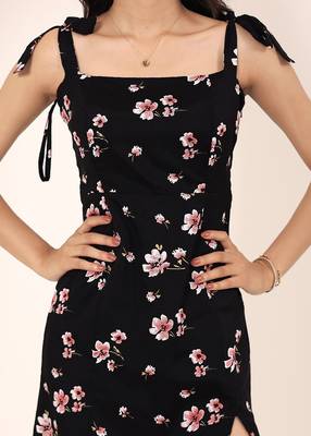 Navy blue tropical print angrakha style cotton kurta top 5