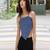 Navy blue tropical print angrakha style cotton kurta top