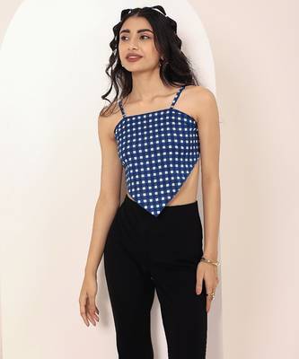 Navy blue tropical print angrakha style cotton kurta top 2