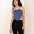 Navy blue tropical print angrakha style cotton kurta top