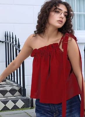 Navy blue tropical print angrakha style cotton kurta top 1