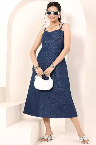 Navy blue tropical print angrakha style cotton kurta top