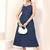 Navy blue tropical print angrakha style cotton kurta top