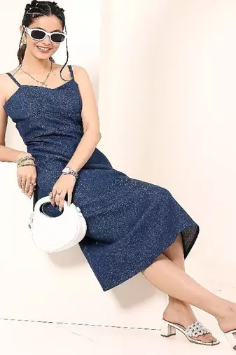 Navy blue tropical print angrakha style cotton kurta top