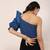 Navy blue tropical print angrakha style cotton kurta top