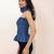 Navy blue tropical print angrakha style cotton kurta top
