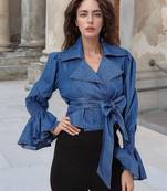 Navy blue tropical print angrakha style cotton kurta top