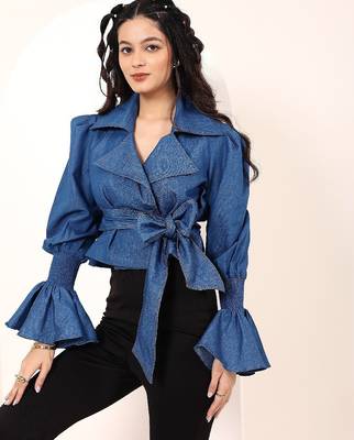 Navy blue tropical print angrakha style cotton kurta top 4
