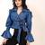Navy blue tropical print angrakha style cotton kurta top