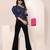 Navy blue tropical print angrakha style cotton kurta top