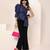 Navy blue tropical print angrakha style cotton kurta top