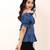 Navy blue tropical print angrakha style cotton kurta top