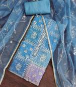 Women's blue viscose organza handwork unstitched dress material