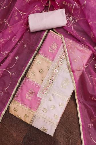 Women's lavender viscose organza handwork unstitched dress material