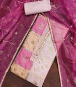 Women's lavender viscose organza handwork unstitched dress material