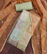 Women's mint viscose organza handwork unstitched dress material
