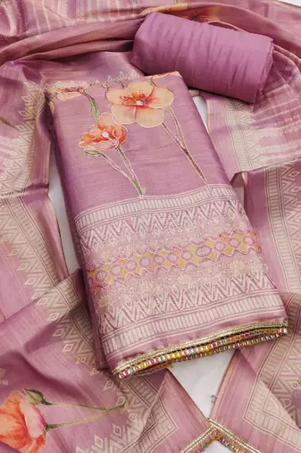 Women's onion cotton silk embroidered unstitched dress material