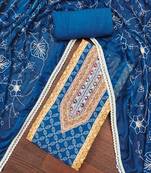 Women's blue cotton handwork unstitched dress material