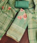 Women's mint cotton silk embroidered unstitched dress material