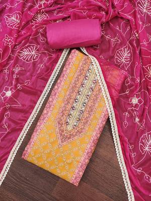 Women's magneta cotton handwork unstitched dress material 1