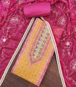 Women's magneta cotton handwork unstitched dress material