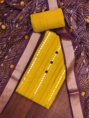 Women's mustard premium roman cotton embroidered unstitched dress material 1