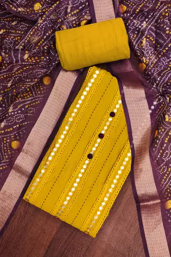 Women's mustard premium roman cotton embroidered unstitched dress material