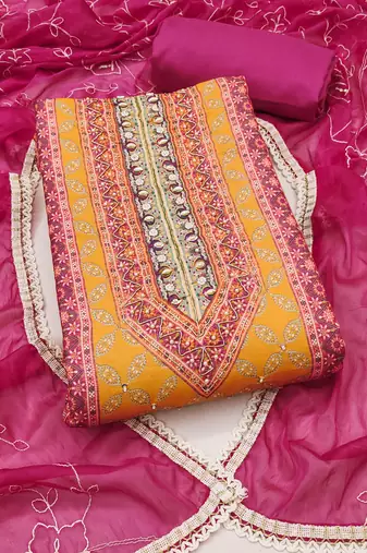 Women's magneta cotton handwork unstitched dress material