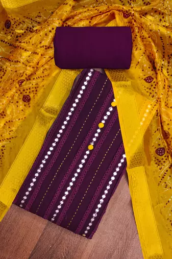 Women's purple premium roman cotton embroidered unstitched dress material