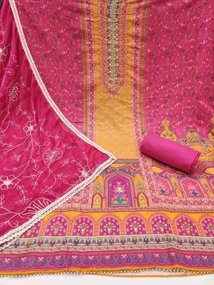 Women's magneta cotton handwork unstitched dress material 3