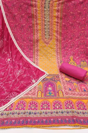 Women's magneta cotton handwork unstitched dress material