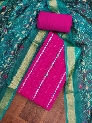 Women's magenta premium roman cotton embroidered unstitched dress material 1