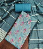 Women's blue silk embroidered unstitched dress material