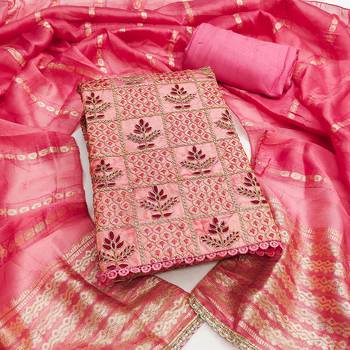 Women's pink silk embroidered unstitched dress material 2