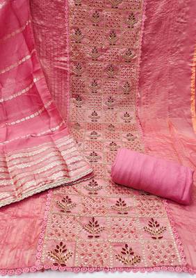 Women's pink silk embroidered unstitched dress material 3