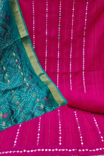 Women's magenta premium roman cotton embroidered unstitched dress material