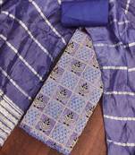 Women's navy blue silk embroidered unstitched dress material