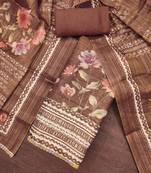 Women's coffee cotton silk embroidered unstitched dress material