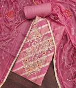 Women's pink silk handwork unstitched dress material