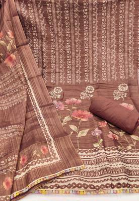 Women's coffee cotton silk embroidered unstitched dress material 3