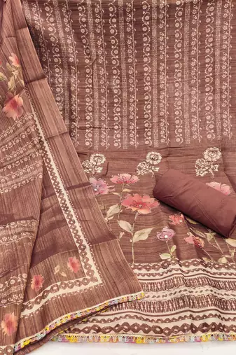 Women's coffee cotton silk embroidered unstitched dress material