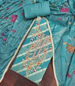 Women's blue silk handwork unstitched dress material